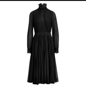 Polo Ralph Lauren Lace-Trim Pleated Georgette Dress Black